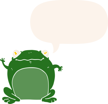 bir insan tarafından çizilmiş, konuşma baloncuklu bir kurbağa.