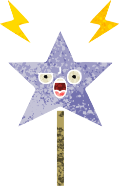 Bir insan tarafından çizilmiş sihirli bir değneğin retro çizim tarzı karikatürü.