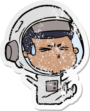 Bir insan tarafından çizilmiş stresli astronot karikatürü.