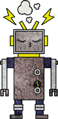 Bir insan tarafından çizilmiş arızalı bir robotun retro grunge desen karikatürü