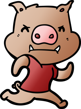 Bir insan tarafından çizilen kızgın çizgi film domuzu.