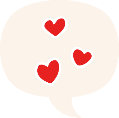 Bir insan tarafından çizilmiş eski tarz bir konuşma baloncuğu olan karikatür aşk kalbi.