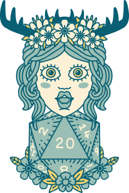 Retro Dövme Tarzı İnsan Druid Bir insan tarafından çizilmiş doğal yirmi zar ile