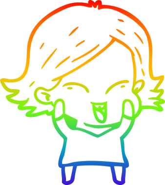 gökkuşağı gradyan çizimi mutlu bir çizgi film kızı bir insan tarafından çizildi