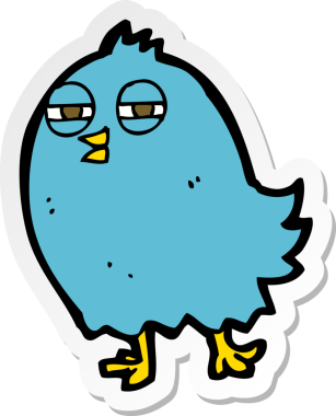 Bir insan tarafından çizilmiş komik bir karikatür kuşunun çıkartması.