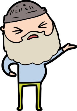 Bir insan tarafından çizilmiş sakallı bir çizgi film adamı.