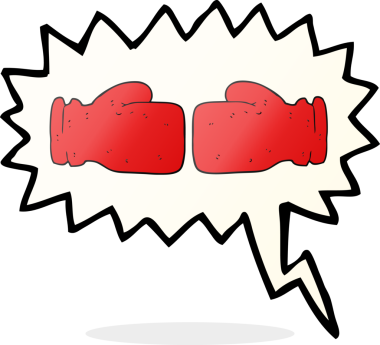 Bir insan tarafından çizilmiş serbest konuşma balonu karikatür boks eldiveni