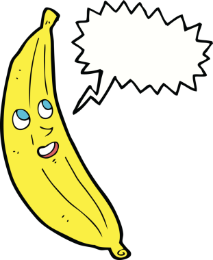 bir insan tarafından çizilmiş, mutlu bir muzlu çizgi film.