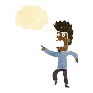 Bir insan tarafından çizilmiş düşünce baloncuğuyla dehşete düşmüş bir adam.