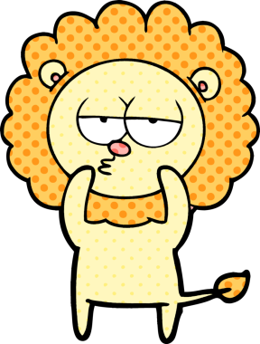 Bir insan tarafından çizilmiş canı sıkkın bir aslan.