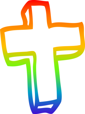 gökkuşağı gradyan çizgi çizimi bir insan tarafından çizilmiş ahşap haç