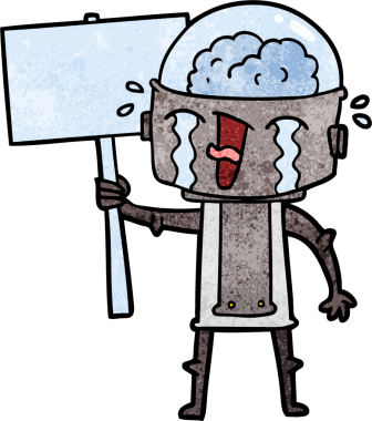 Bir insan tarafından çizilmiş ağlayan robot el sallama işareti