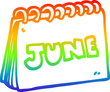 Bir insan tarafından Haziran ayının gösterildiği çizgi film takviminin gökkuşağı gradyanı çizimi