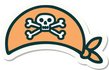 Bir insan tarafından çizilmiş geleneksel bir korsan başörtüsü stili dövme çıkartması.