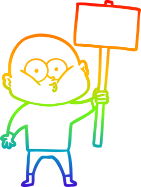 Gökkuşağı gradyan çizgi çizimi bir insan tarafından çizilmiş kel bir adamın çizimi