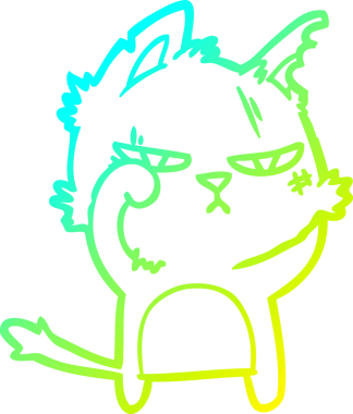 Bir insan tarafından çizilmiş sert bir çizgi film kedisinin soğuk gradyan çizimi