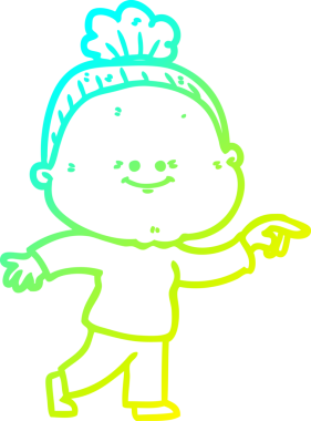 Bir insan tarafından çizilmiş, mutlu, yaşlı bir kadının çizimi.