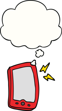 Bir insan tarafından çizilmiş düşünce baloncuklu cep telefonu.