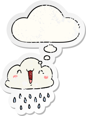 Düşünce baloncuklu karikatür fırtına bulutu bir insan tarafından çizilmiş yıpranmış bir çıkartma.