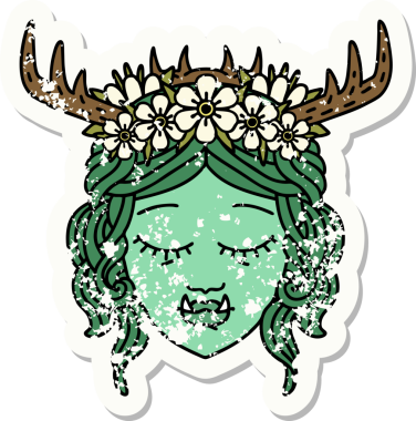 Bir insan tarafından çizilmiş bir ork Druid karakterinin grunge çıkartması