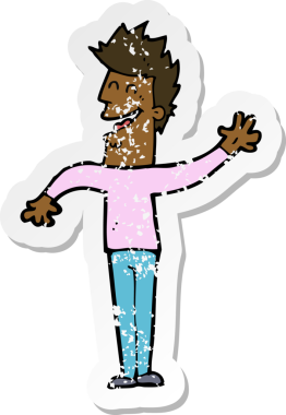 Bir insan tarafından çizilmiş mutlu bir adamın karikatür çıkartması.