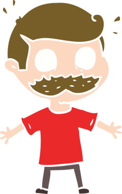 Bıyıklı düz renkli karikatür adam bir insan tarafından çizilmiş.