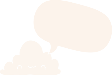 Konuşma baloncuğu olan sevimli çizgi film bulutu bir insan tarafından çizilmiş.