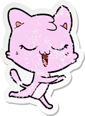 Bir insan tarafından çizilmiş mutlu çizgi film kedisinin sıkıntılı çıkartması.