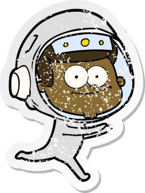 Bir insan tarafından çizilmiş mutlu bir astronot karikatürü.