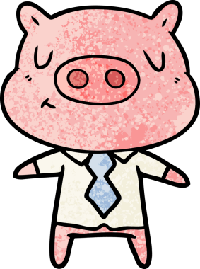 Bir insan tarafından çizilmiş tişörtlü ve kravatlı domuz.