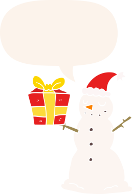 bir insan tarafından çizilmiş eski usul konuşma baloncuğu olan kardan adam.