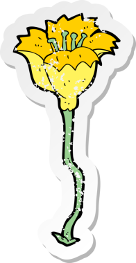 Bir insan tarafından çizilmiş karikatür çiçeğinin gerilmiş yapıştırması.