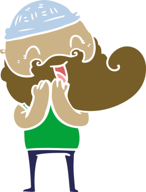 Bir insan tarafından çizilmiş mutlu sakallı adam.