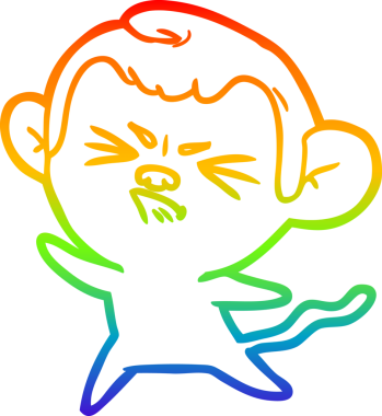 Bir insan tarafından çizilmiş kızgın bir maymunun gökkuşağı gradyan çizimi