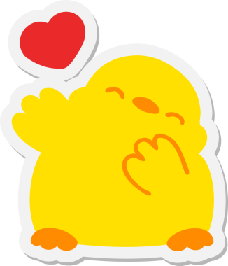 Bir insan tarafından çizilmiş aşk dolu kalp çıkartmalı şirin bir kuş.