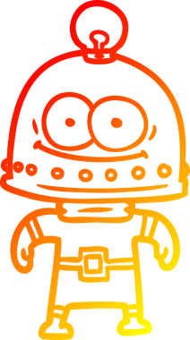 Bir insan tarafından çizilmiş ampullü mutlu bir robot çizimi.