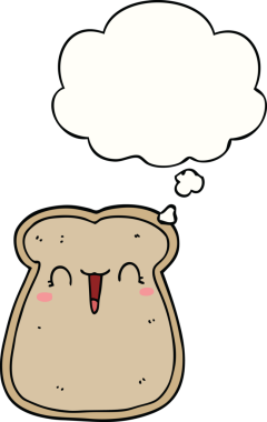 Bir insan tarafından çizilmiş düşünce baloncuklu tatlı bir tost dilimi.