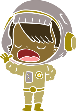 Düz renkli çizgi film astronot kadın bir insan tarafından çizilmiş.