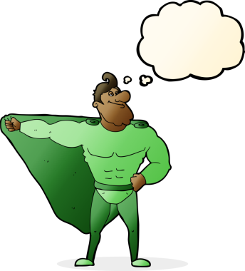 Bir insan tarafından çizilmiş düşünce baloncuğu olan komik çizgi film kahramanı.