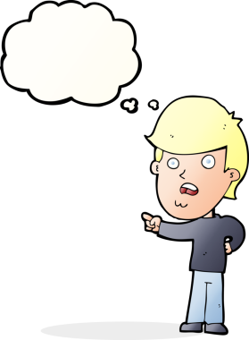 Bir insan tarafından çizilmiş düşünce balonuyla işaret eden bir karikatür.