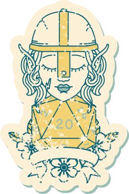 Retro Dövme Tarzı Elf Savaşçısı Doğal 20 zar atışıyla Bir insan tarafından çizilmiş