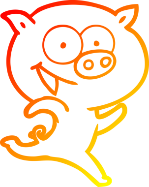 Bir insan tarafından çizilmiş neşeli bir domuz çizgi filminin çizimi.