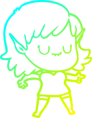 Bir insan tarafından çizilmiş mutlu bir elf kızı çizimi.