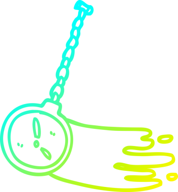 Bir insan tarafından çizilmiş, sallanan altın saatin çizimi.