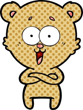 Bir insan tarafından çizilmiş gülen oyuncak ayı çizgi filmi.