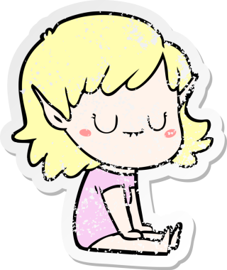 Bir insan tarafından çizilmiş mutlu bir elf kızının sıkıntılı çıkartması.