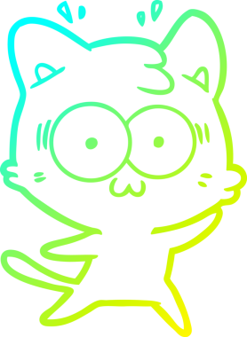 Bir çizgi filmin soğuk gradyan çizimi bir insan tarafından çizilmiş sürpriz bir kedi.