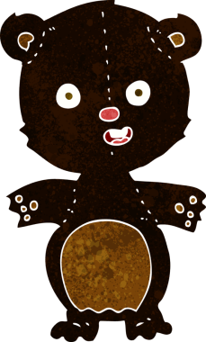 Bir insan tarafından çizilmiş sevimli siyah ayı karikatürü.