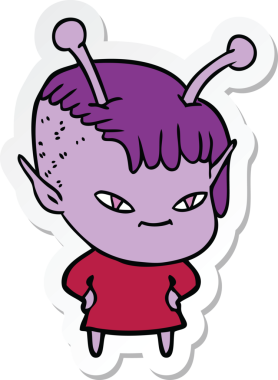 Bir insan tarafından çizilmiş şirin bir uzaylı kızın çıkartması.