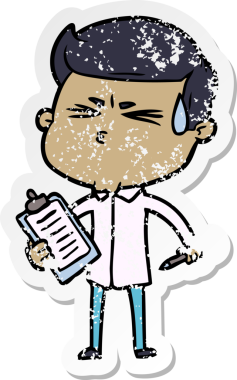 Bir insan tarafından çizilmiş terleyen bir çizgi film karakterinin sıkıntılı çıkartması.